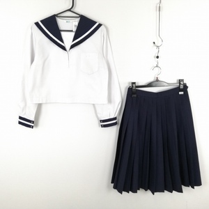 1円 セーラー服 スカート 上下2点セット 155A 中間服 白1本線 女子 学生服 中学 高校 白 制服 中古 ランクC NA0041