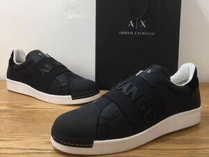 MWD09009◆新古品◆ A|X アルマーニエクスチェンジ ARMANI EXCHANGE 本革レザー ブラック ロゴバンド スリッポン スニーカー 28cm XUX097