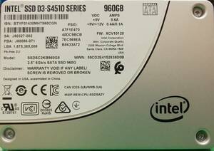 240712 INTEL SSD D3-S4510 SERIESSSDSC2KB960G8 2.5インチ SATA SSD 960GB 使用時間4時間　電源投入回14回