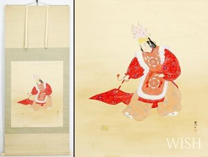 【WISH】在銘：蕙山「還城楽図」日本画 1965年作 金泥仕様 掛軸 絹本 大幅 共箱 雅楽 走舞 #24110137