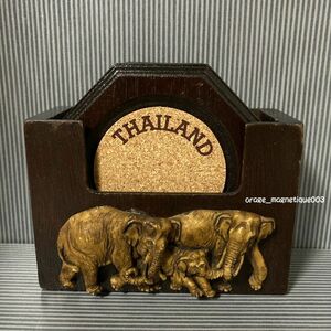 未使用 木製 コースター 6個 タイ☆Thailand 元から&保管中の小キズあり 象 アジアン アジア 雑貨