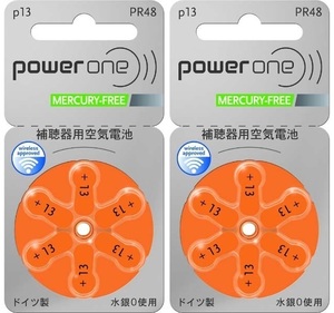 ・ パワーワン power one 補聴器用電池 PR48(13) 6粒入り 2個セット 送料込