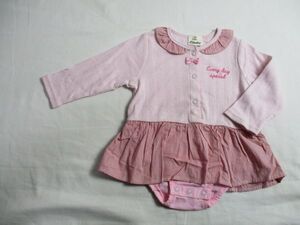 BG200【BeBe・べべ】リボン　プリント　パンツ付き　長袖　チュニック　女児　淡赤　80