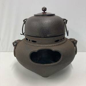 鬼面風炉釜 茶釜 鉄製 茶道具 高さ約33.5cm 