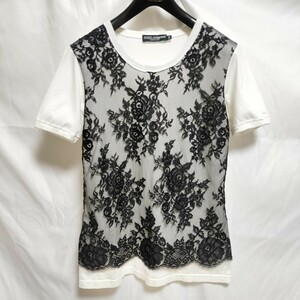 ドルチェ＆ガッバーナ Dolce&Gabbana Tシャツ 半袖 レース 花柄 白×黒 38