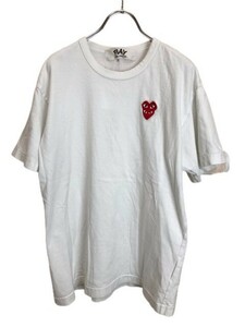 PLAY COMME des GARCONS プレイ コムデギャルソン Double Red Heart S/S T-Shirt　ロゴ　刺繍　az-t288 ホワイト L 44787324