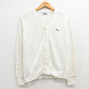 古着 ラコステ LACOSTE 長袖 ブランド ニット カーディガン レディース 70s Heymaker ワンポイントロゴ アクリル 白 ホワイト 23sep26