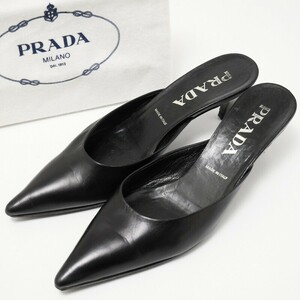SGP7577*イタリア製《PRADA プラダ》36(23cm相当) ポインテッドトゥ レザーミュール サンダル 靴 黒 ブラック