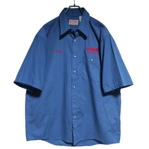 RED KAP レッドキャップ 半袖ワークシャツ size L ブルー ゆうパケットポスト可 胸 刺繍 FRANK 古着 洗濯 プレス済 608