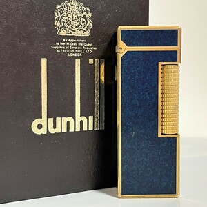 １円スタート dunhill ダンヒル ライター ブルー　ラッカー　ゴールド ガスライター ローラー式 喫煙具　6368