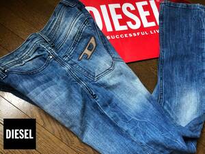 ●W72 DIESEL ディーゼル ワッペン ロゴ ブレイブマン タイト デニムパンツ ブリーチ 即決 即納 55DSL y2k ブラックゴールド●549