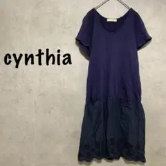 cynthia/シンシア（one）ひざ丈ワンピース＊切り替え＊綿100%＊紺