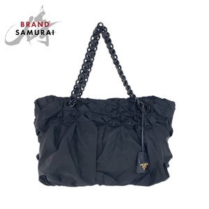 美品 PRADA プラダ テスート ブラック 黒 ゴールド金具 ナイロン/レザー/プラスチック プラチェーン トートバッグ ショルダーバッグ 408563