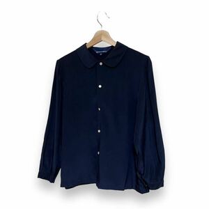  AD1990 comme des garcons silk shirt コムデギャルソン シルクシャツ 丸襟 長袖 ネイビー アーカイブ レディース M 青タグ 