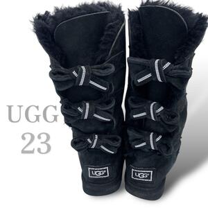 UGG Amelie アグ オーストラリア ムートン ムートンブーツ スワロフスキー リボン ロング ブーツ ブラック 23 USA6 Amelie アメリー 黒