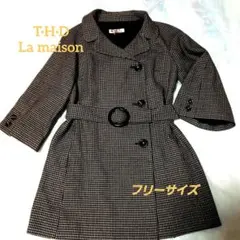 T.H.D La maison  キュートな千鳥柄ミドル丈コート