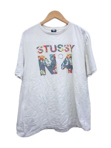 STUSSY◆フラワー柄/No4/クルーネックTシャツ/XL/コットン/WHT