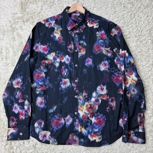 美品◎希少XL/ポールスミス 長袖シャツ 花柄 マルチカラー 黒 コットン 大きいサイズ Paul Smith フラワー フローラル ブラック 綿 メンズ