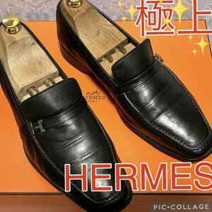 【新品定価15万円↑】HERMES☆エルメス【Hバックル】Hロゴ ローファー【極上革靴】本革☆40 25.5cm☆ビジネスシューズ メンズ ブラック 黒