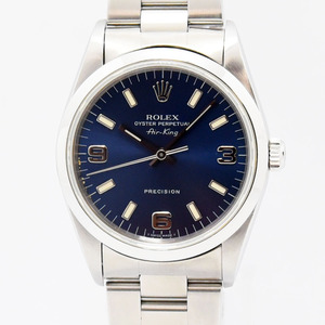 ロレックス 中古 メンズ ROLEX エアキング 14000 S番 自動巻 オートマ SS ステンレス ブルー 軽仕上げ