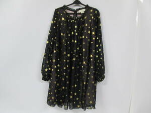 【i O10688】kate spade ケイトスペード シフォンワンピース 星柄 128/8Y Black and Gold Star Dress 黒