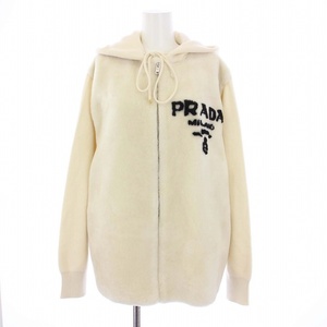 プラダ PRADA オーバーサイズ カシミヤ×シアリング スウェットシャツ ジップアップパーカー 36 S 白 オフホワイト P25I09