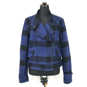 ザラ/ZARA trf★チェック柄/ライダース型ジャケット/ブルゾン【レディースL/青×黒/blue×black】Coats/Jackets/Jumpers◆BH358