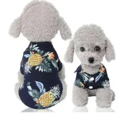 ペット用シャツ 犬 猫 XL サマーTシャツ ハワイスタイル パイナップル 紺