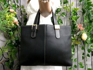 ●超美品●BURBERRY バーバリー●ロゴ金具●ステッチ●カーフ レザー 本革●トート ハンド バッグ●黒●G金具●腕掛け●B5 書類●Js48138