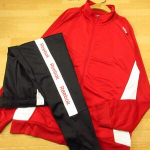 ◎使用少なめ！2XL 上下セット！Reebok リーボック◆ジャージ 裏起毛 ジャケット&ジョガーパンツ 秋冬！◆メンズ 赤x黒◆BA1012