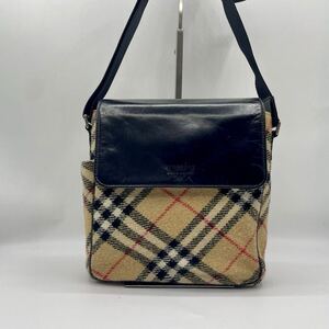 ◎極美品◎ BURBERRY バーバリー ノバチェック ショルダーバッグ ベージュ ブラック 斜め掛け 肩掛け カバン 鞄 ウール フラップ 三陽商会