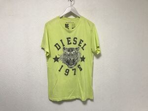 本物ディーゼルDIESELコットンタイガー虎プリントビーズストーン半袖TシャツメンズアメカジサーフミリタリーMイエローインド製