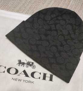 新品 未使用 定価29700 COACH メンズ ニットキャップ フリーサイズ ブラック グレー シグネチャー コーチ キャップ ニット 帽子
