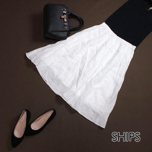 美品 シップス SHIPS ■ 大人 綺麗 春 夏 透け オーガンジー 麻100％ ふんわり Aライン フレアスカート 36 S ホワイト ナチュラル シンプル