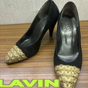 靴 ◆ ランバン ◆ ヒール パンプス 22cm BLACK x ゴールド レザー ◆ LANVIN ◆ レディース シューズ