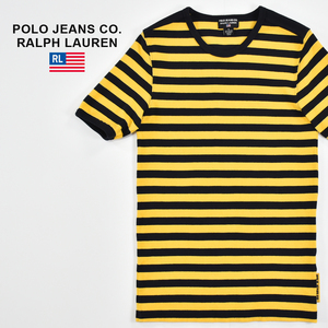 送料300円│POLO JEANS CO. RALPH LAUREN ポロジーンズ ラルフローレン ★ リブニット ボーダー 半袖 カットソー 黄色×黒 メンズ S