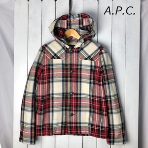 A.P.C. アーペーセー タータンチェック フード付ウールジャケット XS オールド カバーオール ブルゾン ショートコート アーカイブ ●67