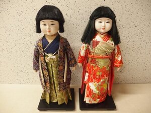 0820064w【市松人形 男女ペア】日本人形/作者不明/H54cm/55cm/中古品