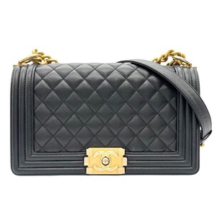 シャネル CHANEL ボーイシャネル25 A67086 ブラック アンティークゴールド金具 キャビアスキン ショルダーバッグ レディース 中古