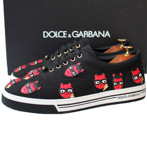 未使用に近い・箱・保管袋付き★DOLCE&GABBANA★ローカットスニーカー 8=27 CS1550 ROMA with Leather Embroidery Black メンズ i-648