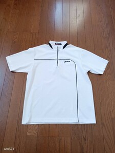 1335 【中古】Srixon スリクソン　ゴルフウェア　半袖　ハーフジップ　モックネック白黒 　胸にスリクソンの刺繍入　メンズ　サイズ　L　