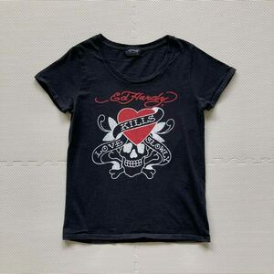 ED HARDY エドハーディー Tシャツ 半袖 ブラック レディース L