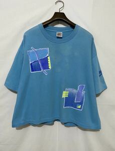 80s 90s ヴィンテージ NIKE ナイキ ショート丈 プリント Tシャツ ビッグサイズ サックスブルー XL アメリカ製 USA製