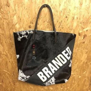 □/Vivienne Westwood/正規品/本物/袋付き/ヴィヴィアンウエストウッド/ハラコ/トートバッグ/オーブ/ORB/ユニセックス/ブラック/飾り付き