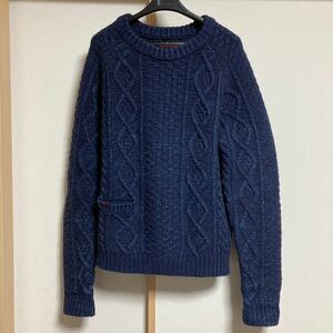 【美品】BLUE BLUE ブルーブルー INDIGO DYE インディゴ染め フィッシャーマン ケーブル ニット セーター サイズ2 ハリラン HRM