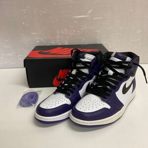 営AB38-80Y 美品 NIKE ナイキ AIR JORDAN1 RETRO HIGH OG エアジョーダン1 COURT PURPLE BLACK WHITE メンズ スニーカー 555088 500 27cm