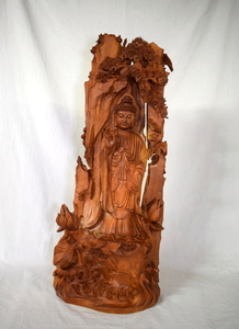 釈迦如来 オーストラリア白檀 高さ約75㎝ 一本彫り 仏像 木製 彫刻 仏教美術 長期保管品 【h1-2-7】