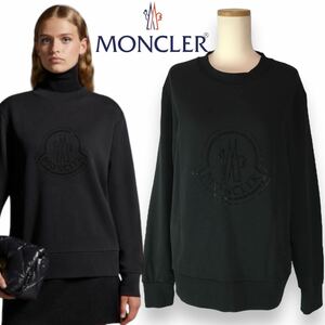 n7 正規品 美品 MONCLER モンクレール 21年製 MAGLIA ラインストーン付き 長袖 トレーナー プルオーバー ブラック S スウェット トップス