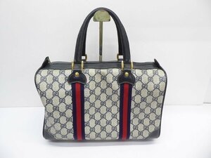 GUCCI グッチ オールド シェリーライン GGスプリーム ボストンバッグ ネイビー 鞄 △WP2119