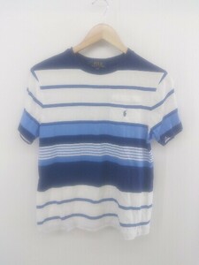 ◇ POLO RALPH LAUREN ボーダー ロゴ刺繍 半袖 Tシャツ カットソー サイズL/G ブルー系 ホワイト系 レディース E